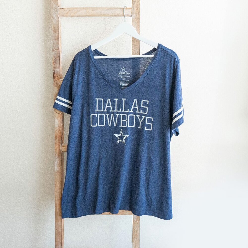 Dallas Cowboys Authentic Women Sz 2XL Blue WhiteShirt Raglan VNeck Short Sleeve